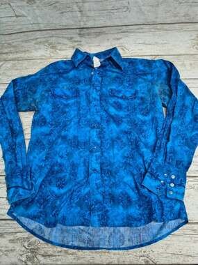 Wrangler Blue Floral Western Pearl Snap Long Sleeve Size Large